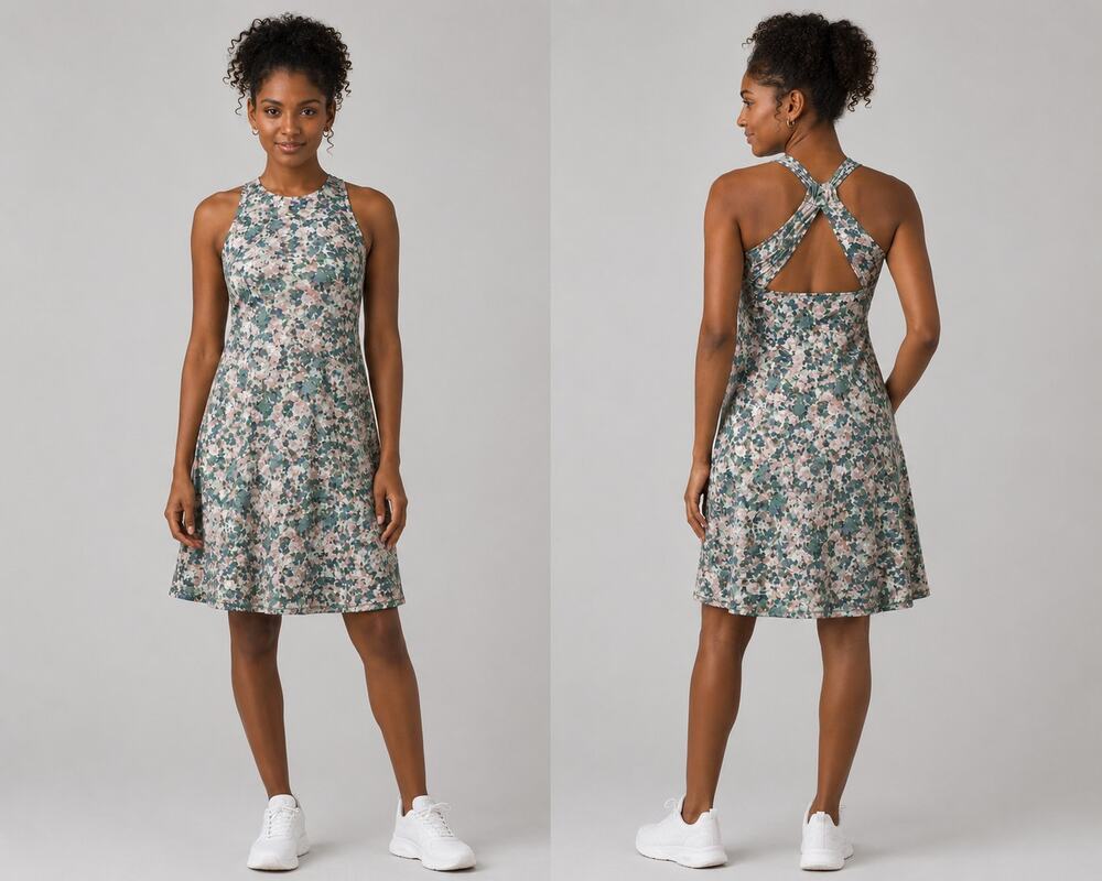 prAna Emerald Lake Floral Athletic Dress White Garden Print Size Medium